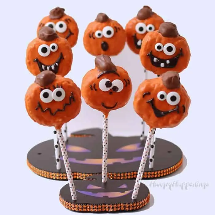 Jack-o-Lantern Rice Krispie Pops